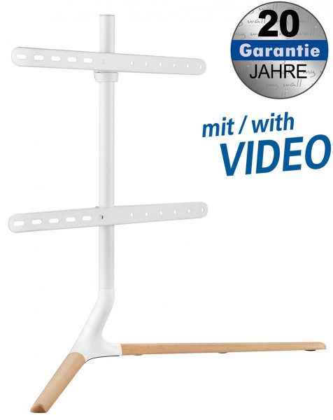White TV stand with wooden legs