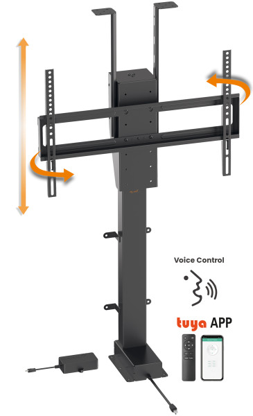 Electric TV lift with voice control, via app or remote control